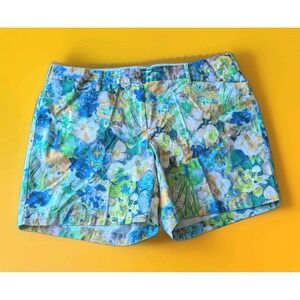 Lands' End Chino Shorts womens size 18W, Blue Green Floral Casual 7" Inseam  EUC